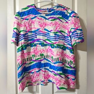 Vintage Maggy London 100% Silk Coquette Printed Blouse, Puff Shoulders, EUC!